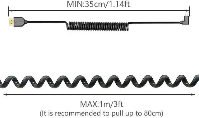 Alt view image 6 of 7 - Right Angle Coiled Micro HDMI to HDMI 2.1 Cable, 8K 48Gbps Telescopic Cord 4K 120Hz Dynamic HDR for Sony Canon Nikon Fujifilm GoPro Cameras