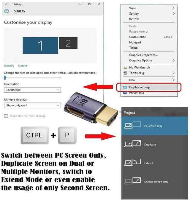Alt view image 5 of 7 - Horizontal Right 90 Degree Flat HDMI 2.1 Extension Adapter, HDMI Male to Female Connector Supports 8K@60Hz UHD HDTV