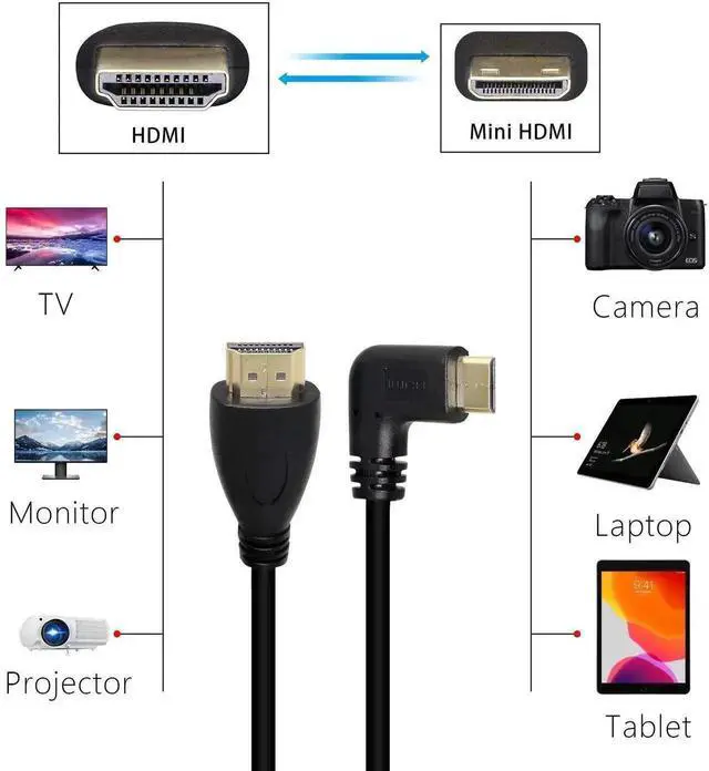 Alt view image 3 of 6 - 50cm/19.6 Inch Gold Plated Right Angle Mini HDMI Male to Male High Speed Cable, Black