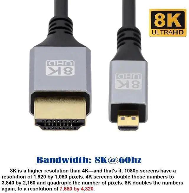 Alt view image 2 of 7 - 50cm Ultra Thin Micro HDMI 2.1 Cable, Super Flexible Slim Type-A Male to Type-D Male Cord Supports 8K 4K UHD for Camera HDTV