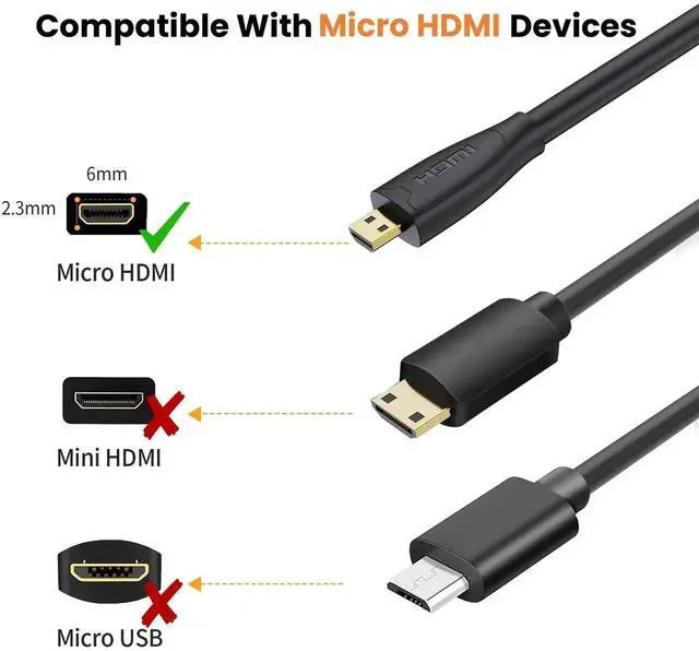 Alt view image 2 of 7 - 0.5ft Micro HDMI Male to Female Extension Cable, Supports 4K@60Hz, 3D & Ethernet, Compatible with Raspberry Pi 4, GoPro Hero & Action Cameras
