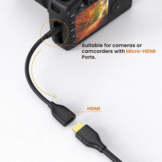 Alt view image 7 of 7 - 0.5ft Micro HDMI Male to Female Extension Cable, Supports 4K@60Hz, 3D & Ethernet, Compatible with Raspberry Pi 4, GoPro Hero & Action Cameras