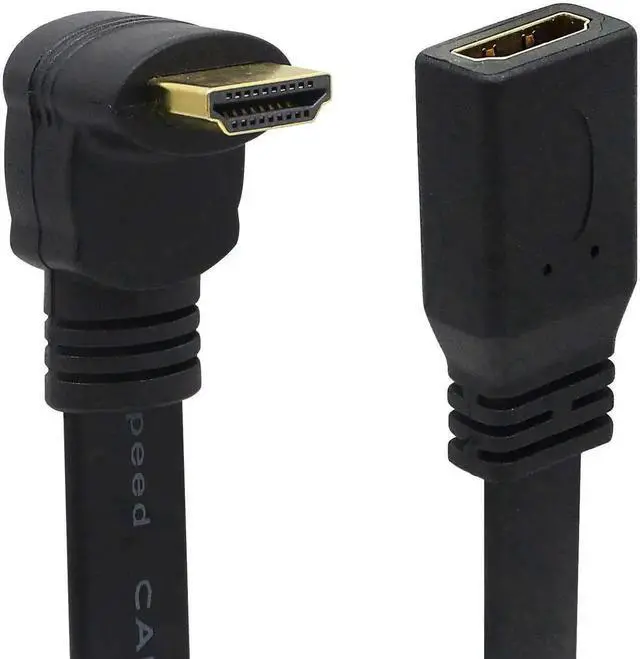 Alt view image 3 of 7 - 1FT Flat Slim HDMI Extension Cable, HDMI A Female to 90 Degree Down Angled Type A Male Cord