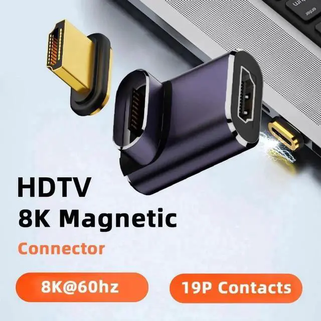 Alt view image 2 of 6 - 90° Up Angled Magnetic HDMI 2.1 Male to Female Adapter, 48Gbps 8K@60Hz 4K@120Hz Gold-Plated Extender