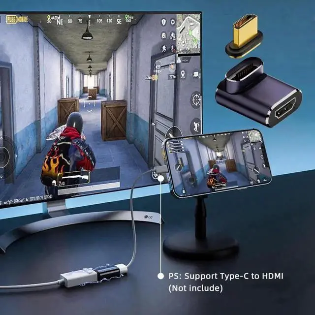 Alt view image 5 of 6 - 90° Up Angled Magnetic HDMI 2.1 Male to Female Adapter, 48Gbps 8K@60Hz 4K@120Hz Gold-Plated Extender