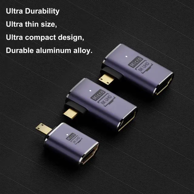 Alt view image 2 of 5 - 3 Pack 90° Left & Right Angled Micro HDMI to HDMI 8K Adapter, Micro HDMI Male to HDMI Female Converter