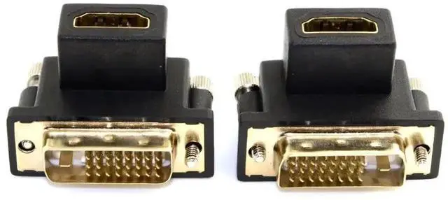 Main image of 2 Pack 90° Angled Bidirectional DVI(24+1) Male to HDMI Female Adapter, Gold-Plated HDMI DVI Converter