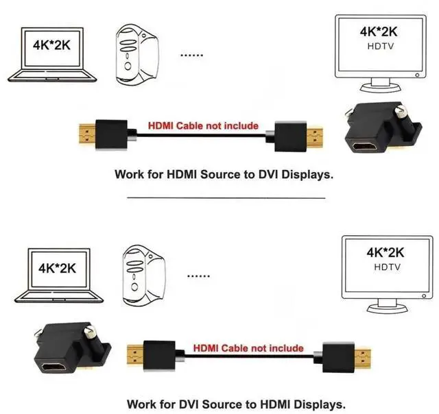 Alt view image 6 of 7 - 2 Pack 90° Angled Bidirectional DVI(24+1) Male to HDMI Female Adapter, Gold-Plated HDMI DVI Converter