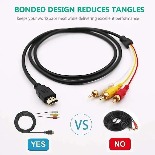 Alt view image 5 of 7 - 1.5m/5ft HDMI Male to 3 RCA AV Cable, 1080P Video Audio Cord (No Signal Conversion)