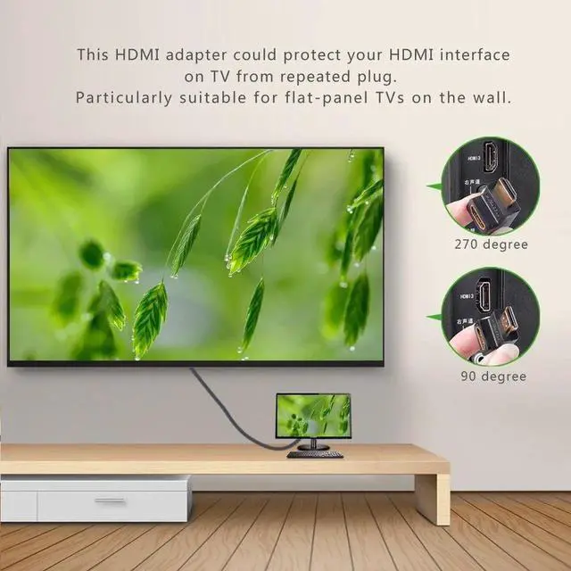 Alt view image 6 of 6 - 90° & 270° Right Angled HDMI Male to Female Port Saver Adapter, High Speed