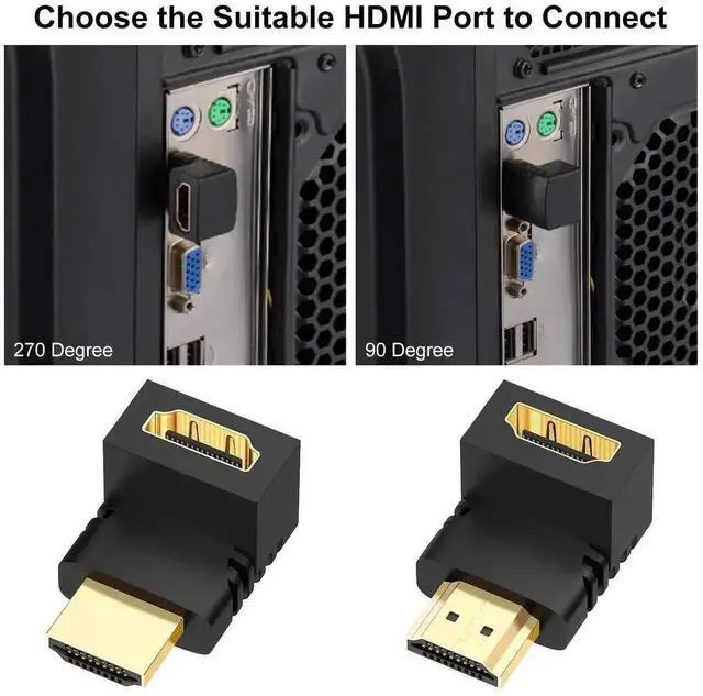 Alt view image 2 of 7 - 2 Pack 90° & 270° Right Angle HDMI Male to Female Adapter, Gold-Plated Port Saver Extender