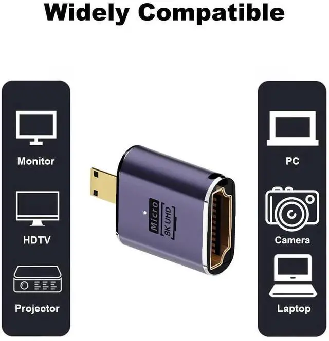 Alt view image 3 of 5 - 2 Pack Micro HDMI Male to HDMI Female Adapter, Supports 8K, Micro HDMI Extender Connector for Sony A6000, Raspberry Pi 4, GoPro Hero 7 & Sports Cameras