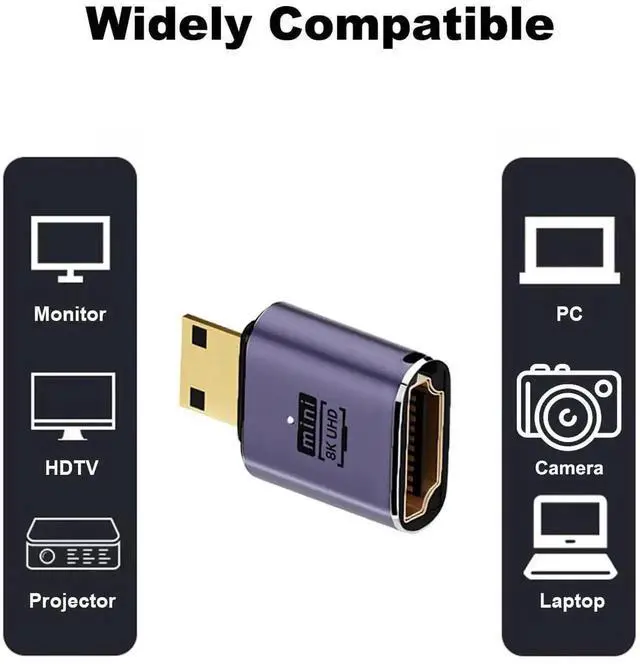 Alt view image 5 of 5 - 2 Pack Mini HDMI Male to HDMI Female Adapter, Supports 8K, Mini HDMI Extender Connector for Raspberry Pi Zero, DSLR Cameras, Camcorders, HDTV, Projectors, Laptops & Tablets