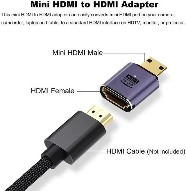 Alt view image 3 of 5 - 2 Pack Mini HDMI Male to HDMI Female Adapter, Supports 8K, Mini HDMI Extender Connector for Raspberry Pi Zero, DSLR Cameras, Camcorders, HDTV, Projectors, Laptops & Tablets