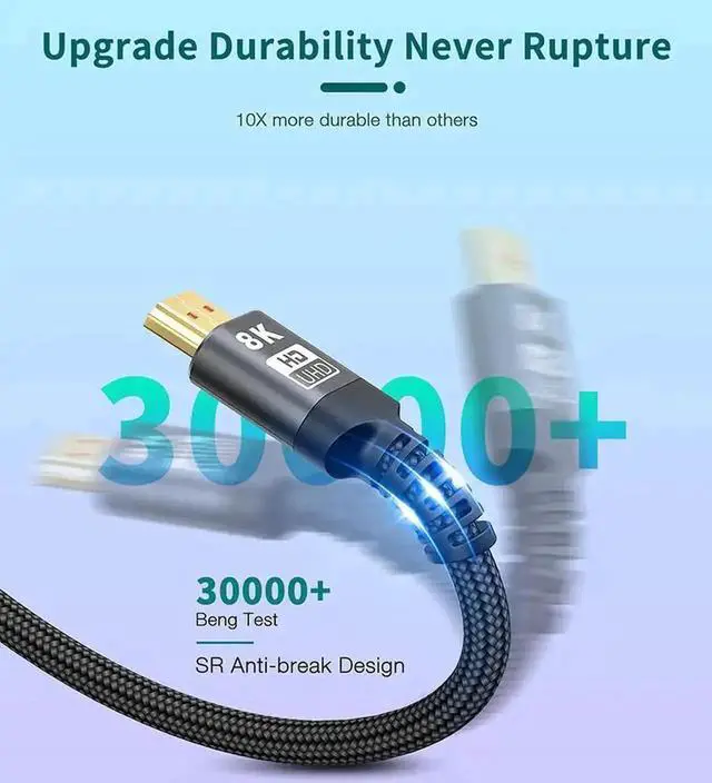 Alt view image 2 of 7 - 1M/3.3FT Ultra High Speed HDMI 2.1 Braided Cable, 48Gbps Bandwidth, Supports 8K@60Hz, 4K@120Hz, HDR10, Dynamic HDR, eARC, DTS:X, HDCP 2.2 & 2.3 for Laptop, Monitor, Roku, Fire TV