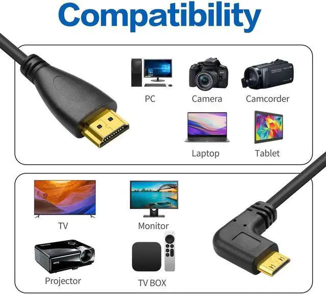 Alt view image 4 of 6 - Left Angle 90 Degree Coiled Mini HDMI to HDMI Cable, Stretchable Mini HDMI Male to Standard HDMI Male Cord for DSLR, Camcorder, Camera, Portable Field Monitor