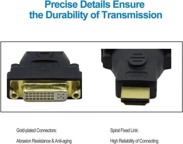 Alt view image 6 of 7 - 3-Pack Bi-Directional HDMI Male to DVI Female Adapter, Supports 1080P & 3D, HDMI DVI Converter Compatible with Apple TV, HDTV, Xbox 360, PS4, PS3, Nintendo Switch, Plasma TV, DVD Player