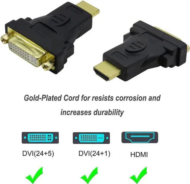 Alt view image 5 of 7 - 3-Pack Bi-Directional HDMI Male to DVI Female Adapter, Supports 1080P & 3D, HDMI DVI Converter Compatible with Apple TV, HDTV, Xbox 360, PS4, PS3, Nintendo Switch, Plasma TV, DVD Player
