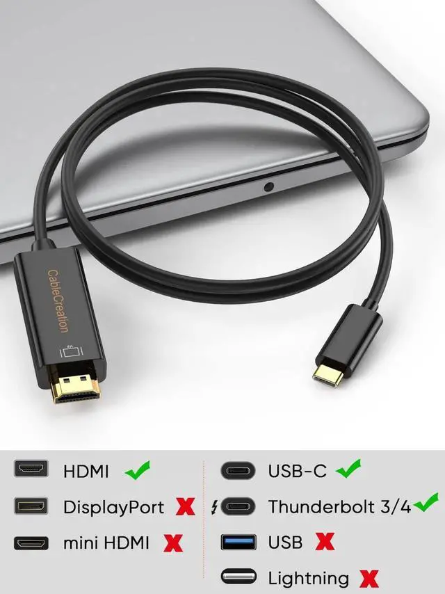Alt view image 7 of 7 - 3FT USB-C Male to Male HDMI Cable, Thunderbolt 3/4 Compatible, 4K@30Hz Black Cord for Galaxy S24/S24 Ultra/S24+, MacBook Pro/Air M1, iPad Pro