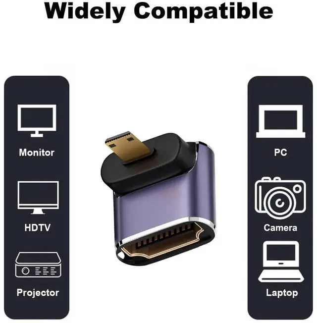 Alt view image 4 of 6 - 2-Pack Up & Down 90 Degree Micro HDMI to HDMI 2.1 Adapter, 8K Right Angle Micro HDMI Converter Connector Compatible with Sony A6000, Raspberry Pi 4, GoPro Hero 7 & Sports Cameras