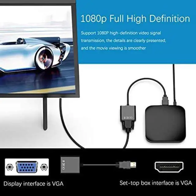 Alt view image 6 of 7 - Active HDMI to VGA Adapter, 1080P Male to Female Converter, Black, Compatible with PC, Laptop, Xbox, Monitor, Projector, Chromebook