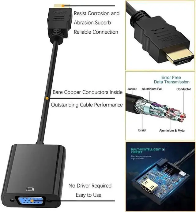 Alt view image 5 of 7 - Active 1080P HDMI to VGA Adapter Male to Female, Black Converter for Laptop, PC, Xbox, Monitor, Projector, Chromebook