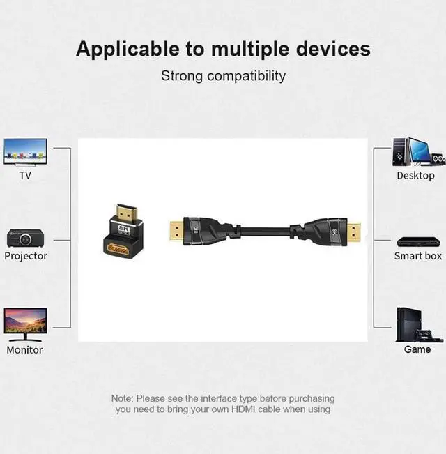 Alt view image 3 of 7 - 2-Pack 8K HDMI 2.1 Right Angle Adapters, 90° & 270° L-Shaped Male to Female Connectors, Support 8K@60Hz, 4K@120Hz HDR for HDTV, Laptop, PS4/PS5, Xbox