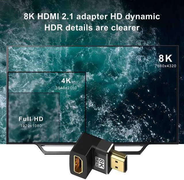 Alt view image 4 of 7 - 2-Pack 8K HDMI 2.1 Right Angle Adapters, 90° & 270° L-Shaped Male to Female Connectors, Support 8K@60Hz, 4K@120Hz HDR for HDTV, Laptop, PS4/PS5, Xbox