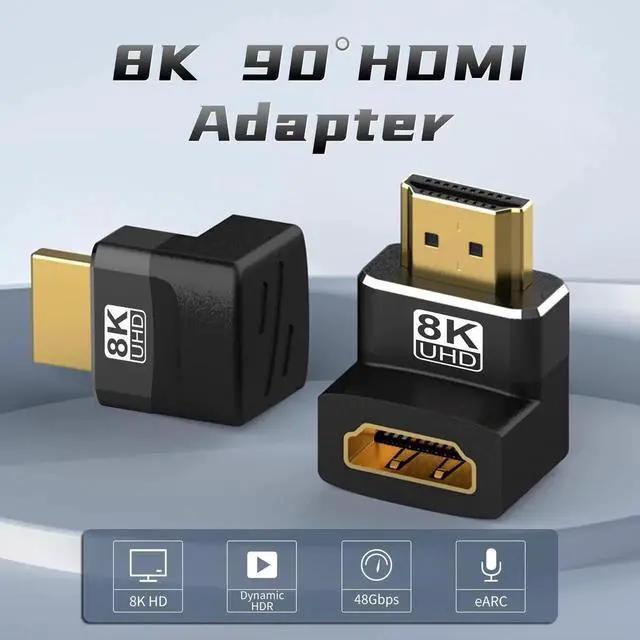 Alt view image 5 of 7 - 2-Pack 8K HDMI 2.1 Right Angle Adapters, 90° & 270° L-Shaped Male to Female Connectors, Support 8K@60Hz, 4K@120Hz HDR for HDTV, Laptop, PS4/PS5, Xbox