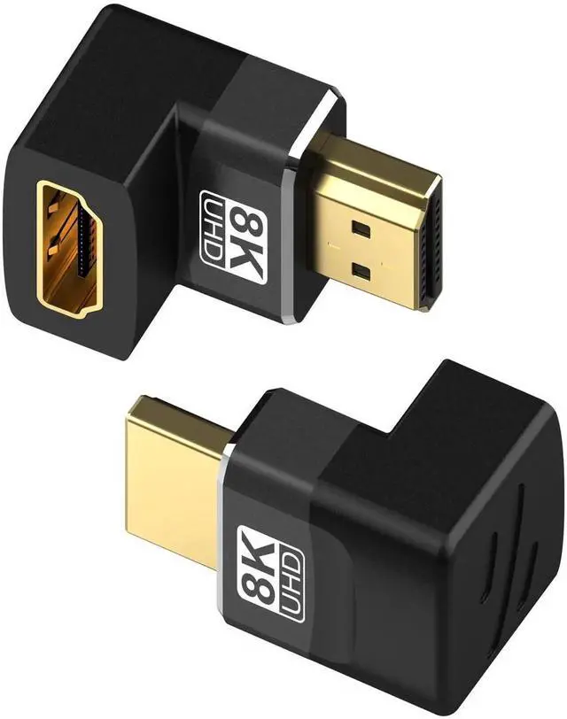 Alt view image 7 of 7 - 2-Pack 8K HDMI 2.1 Right Angle Adapters, 90° & 270° L-Shaped Male to Female Connectors, Support 8K@60Hz, 4K@120Hz HDR for HDTV, Laptop, PS4/PS5, Xbox