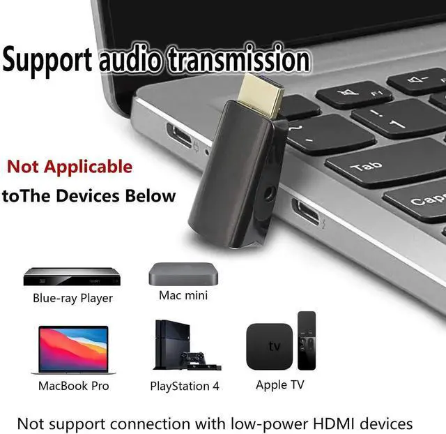 Alt view image 5 of 6 - 1080P HDMI Male to VGA Female Adapter with Audio Port, Converter for Laptop, PC, Monitor, Projector, Chromebook