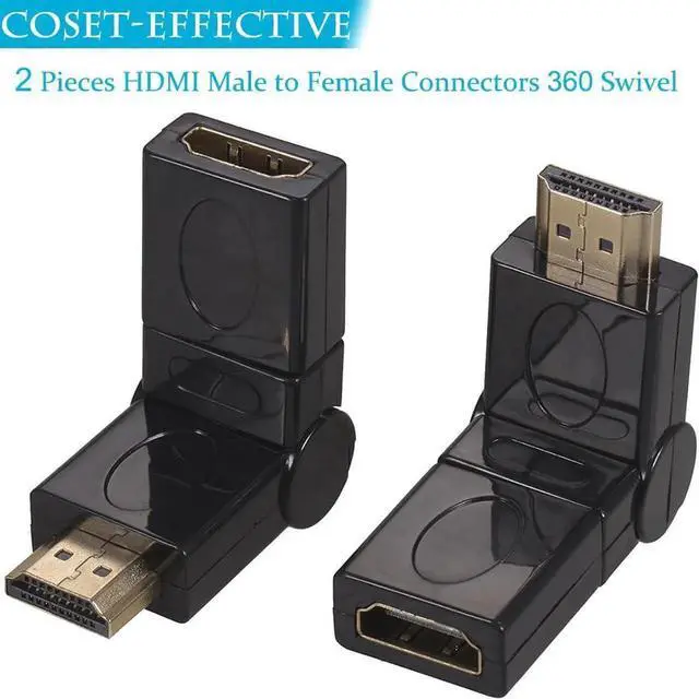 Alt view image 5 of 7 - 2-Pack Rotatable Right Angle HDMI 2.0 Adapter, Male to Female 360° Adjustable Connector, Gold-Plated, Support 4K 3D