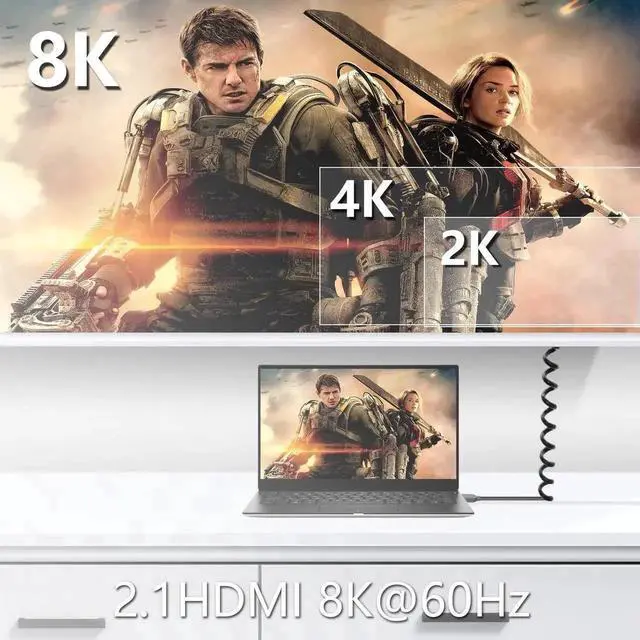 Alt view image 2 of 6 - Up Angle Coiled Mini HDMI to HDMI 2.1 Telescopic Cable, 48Gbps 8K High Speed Cord