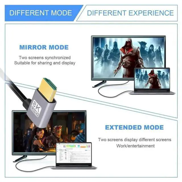 Alt view image 7 of 7 - 50cm Left 90 Degree HDMI 2.1 Cable Type A Male to Male, Ultra Thin Super Flexible 8K 4K Cord for Computer HDTV Monitor