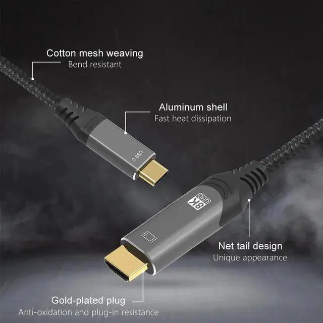 Alt view image 5 of 7 - 6.6FT USB C to HDMI 2.1 Cable, 48Gbps 8K@30Hz, Compatible with Thunderbolt 3/4 & USB4 for MacBook iPad Pro UHD TV Projector