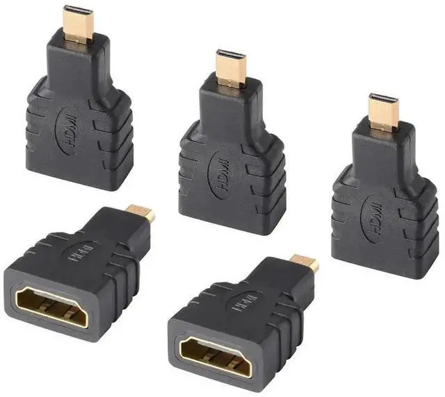 Main image of 5 Pack Micro HDMI Male to Standard HDMI Female Adapter, Gold-Plated Converter Compatible with Cameras, Smartphones & Portable Devices