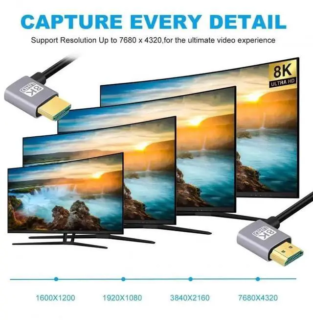 Alt view image 7 of 7 - 50cm Ultra-Thin Left 90° to Right 90° Angled HDMI 2.1 Cable, Super Flexible Type-A HDMI Cord Supports 8K & 4K for Computer HDTV