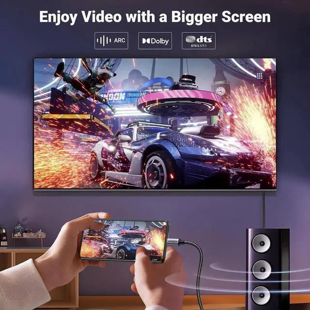 Alt view image 6 of 7 - UGREEN 10FT USB C to HDMI 2.1 Cable, 48Gbps Thunderbolt 3/4 Cord, 8K@60Hz 4K@240Hz HDR HDCP2.3 for MacBook, iPad, iPhone 16/17 Pro Max, S25, Pixel 9, XPS