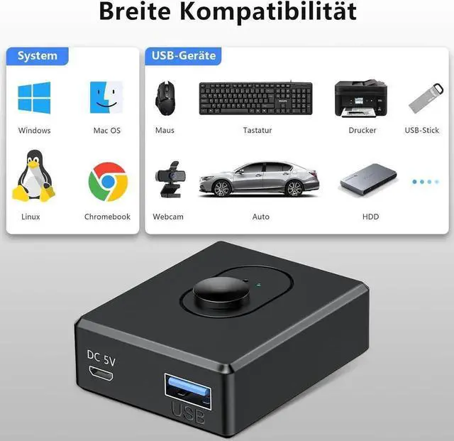 Alt view image 3 of 7 - Bi-Directional USB 3.0 Switch for 2 Computers, 2-in-1 / 1-in-2 Out with 10W Charging Port & 2PCS 1M USB 3.0 Cables, Share Mouse Keyboard Printer USB Hub for PC Laptop Car Use