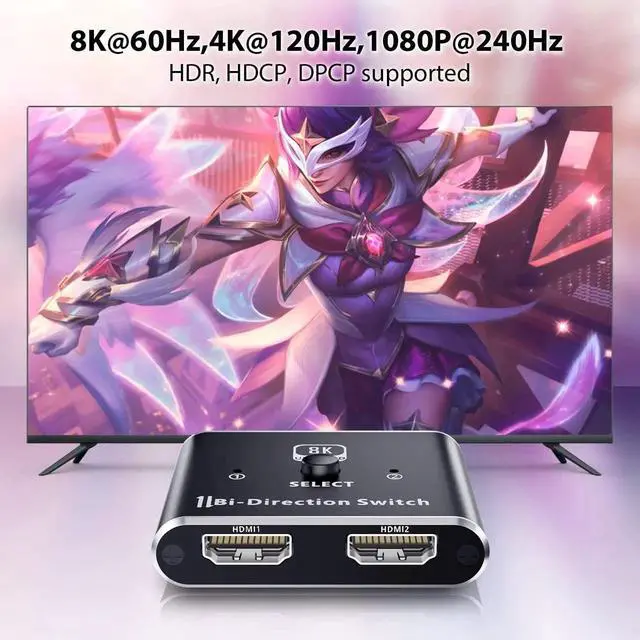 Alt view image 5 of 7 - Bidirectional 8K HDMI Switch 2 In 1 Out / 1 In 2 Out, Supports 8K@60Hz 4K@120Hz for PS5 Xbox Switch HDTV