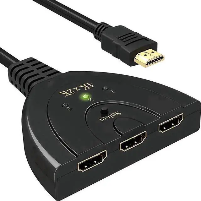 Main image of 3-Port 3x1 HDMI Switch with Built-in Pigtail Cable, Supports 4K 1080P 3D Video