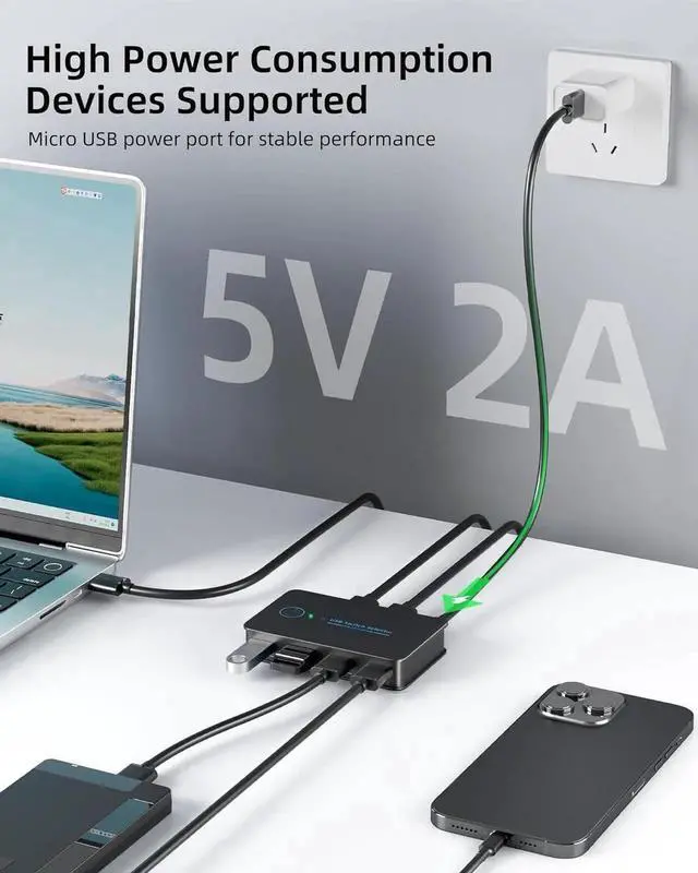 Alt view image 3 of 7 - 2 In 4 Out USB 3.0 KM Switch, 2 PCs Share 4 USB Ports for Printer Keyboard Mouse Scanner, with 2 USB 3.0 Cables, Supports Button / Hotkey / Wired Remote Switching