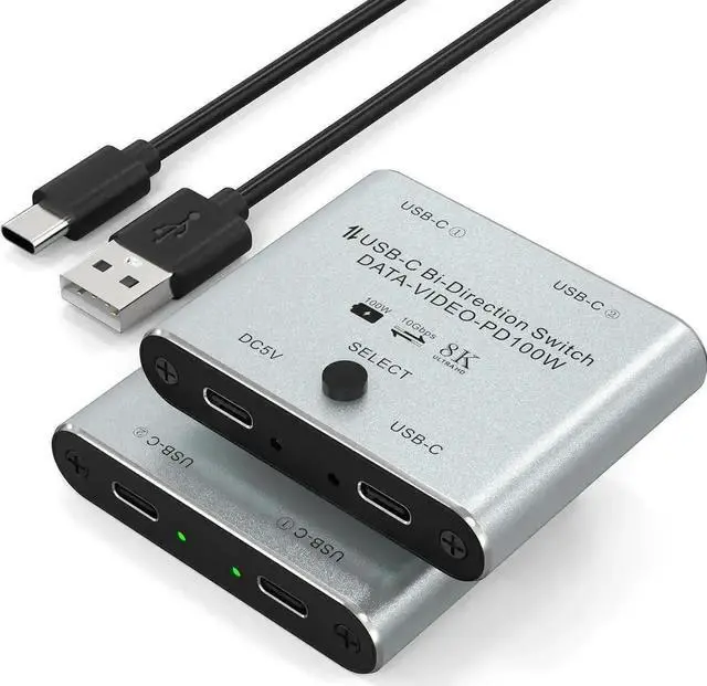 Main image of Bi-Directional USB-C KVM Switch for 2 Computers, Support 8K@60Hz / 4K@144Hz Video, 10Gbps Data Transfer & 100W PD Charging, Includes Power Cable