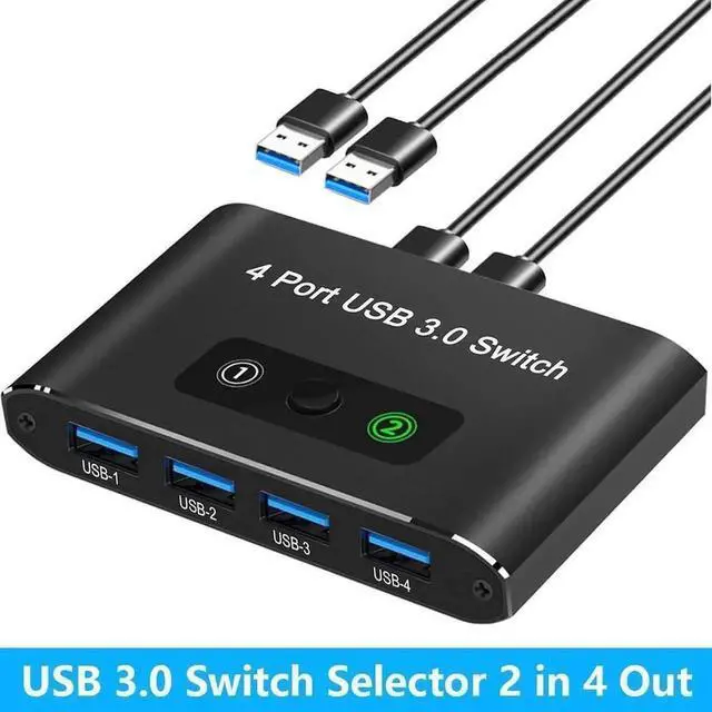 Main image of 2 In 4 Out USB 3.0 KVM Switch Selector, 2 PCs Share 4 USB Peripherals for Keyboard Mouse Printer Scanner, Comes with 2 USB Cables, Compatible with Windows/Mac/Linux