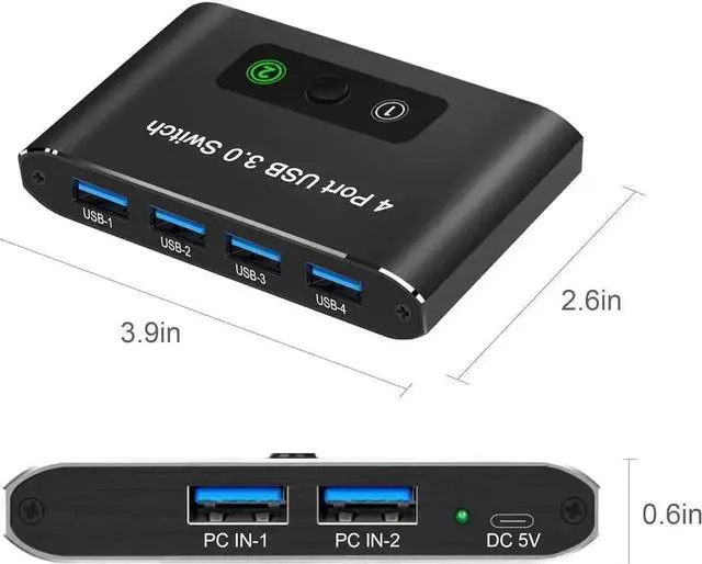 Alt view image 3 of 7 - 2 In 4 Out USB 3.0 KVM Switch Selector, 2 PCs Share 4 USB Peripherals for Keyboard Mouse Printer Scanner, Comes with 2 USB Cables, Compatible with Windows/Mac/Linux