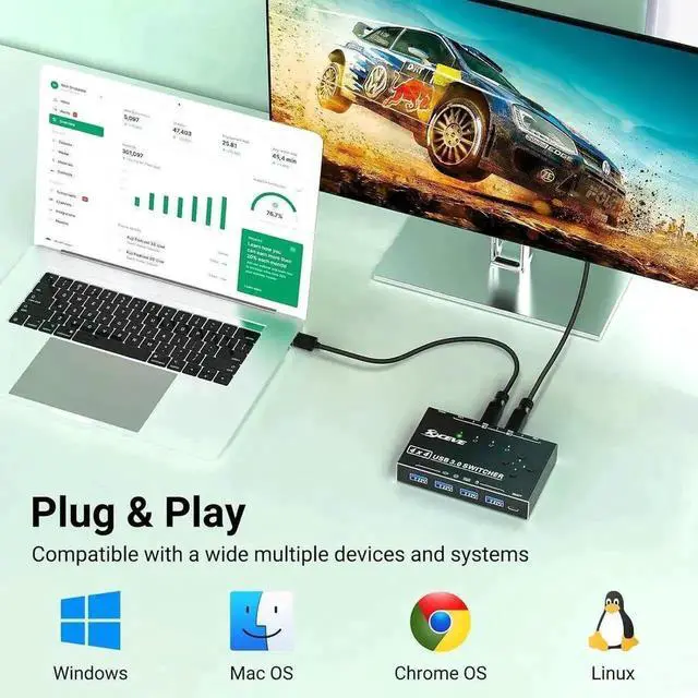 Alt view image 5 of 7 - 4-In-4-Out USB 3.0 Switch for 4 PCs Sharing 4 USB Peripherals, Wired Remote & 4 USB-B Cables Included