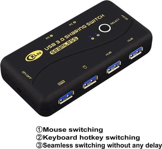 Alt view image 4 of 7 - CKLau Seamless 2-Port USB 3.0 Sharing Switch for 2 PCs, Share Keyboard, Mouse, Printer & Scanner, 2 USB Cables Included
