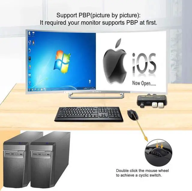 Alt view image 7 of 7 - CKLau Seamless 2-Port USB 3.0 Sharing Switch for 2 PCs, Share Keyboard, Mouse, Printer & Scanner, 2 USB Cables Included