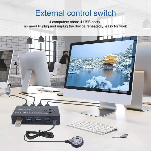 Alt view image 4 of 7 - 4×4 USB 3.0 Sharing Switch, 4 PCs Share 4 Peripherals, 4 USB 3.0 Cables Included