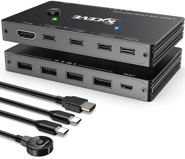 Main image of 2 Port USB-C KVM Switch 4K@60Hz, Type-C KVM Switcher with 87W PD Fast Charging for 2 Computers Share Monitor Keyboard Mouse
